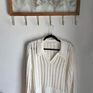 Beachy and Airy White Knit Collared Sweater
